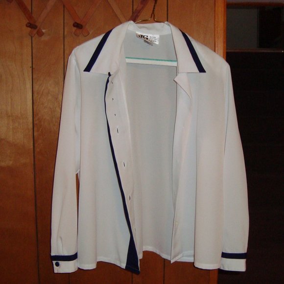 JG - Joyce Women's Blue/White Polyester Button Fro - Picture 2 of 4